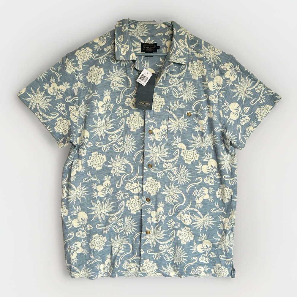 PENDLETON WOOLEN MILLS Short Sleeve Wayside Knit Shirt Surf Blue NWT! Mens L
